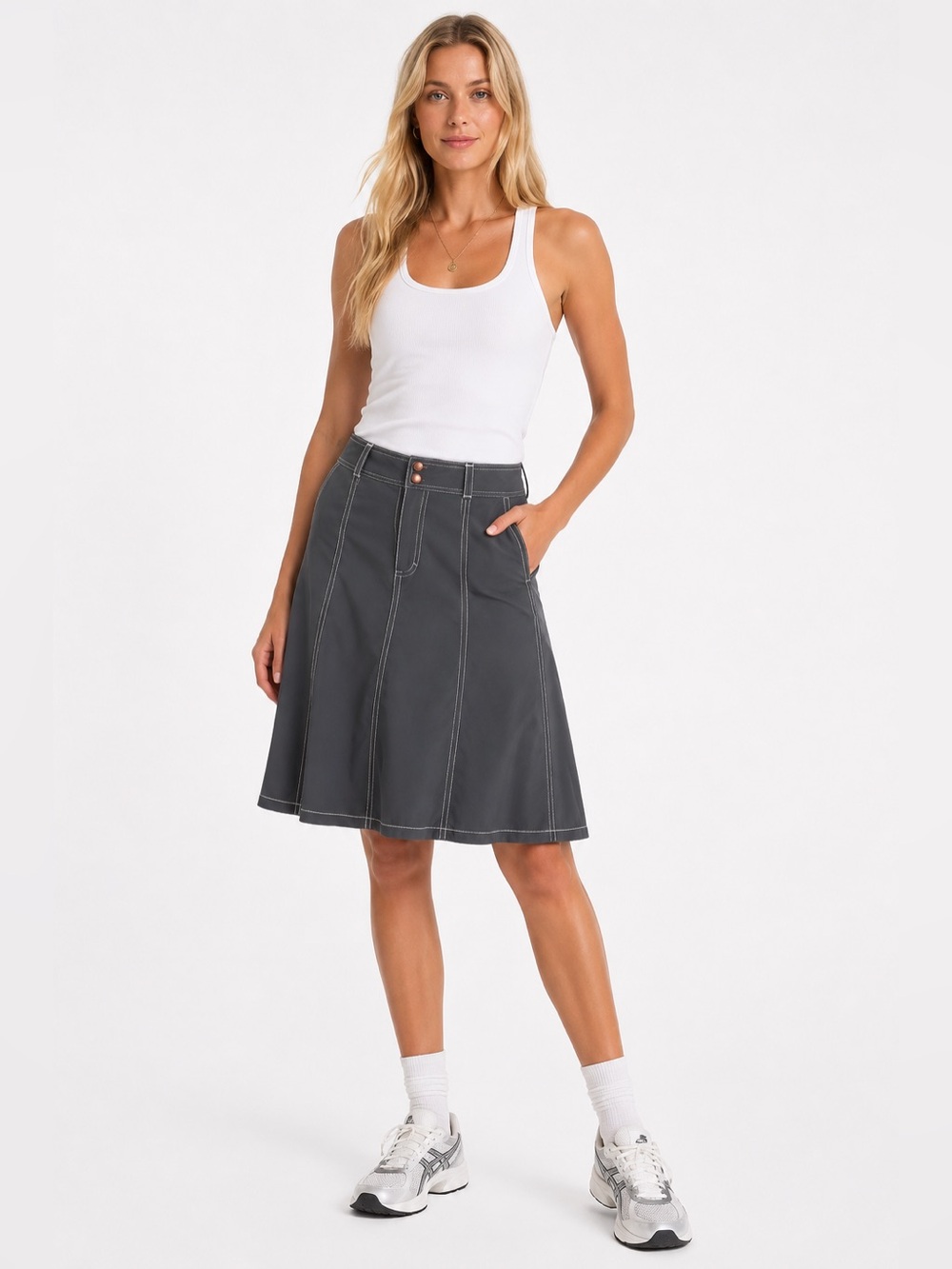 Y2K Athleta Soho Metro Contrast Stitch Skort Cargo Style (Grey/White)Size 6 Tall